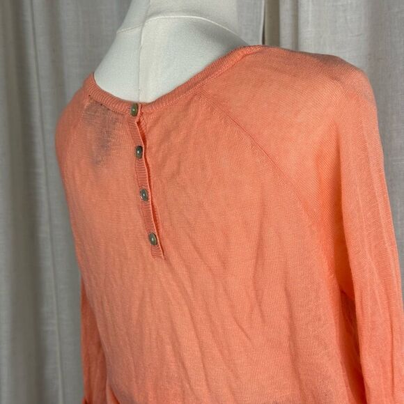 Sheer Peach Linen Blend Sweater w/ Back Buttons Chic Layering - Picture 8 of 16